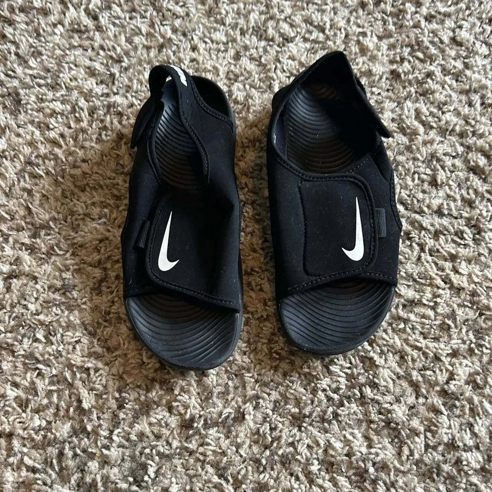 Nike Kids Black Slide Sandals with White Swoosh Accent